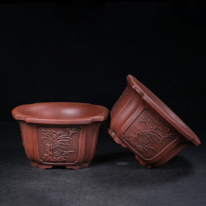 Chinese Yixing Zisha Clay Handmade Exquisite flowerpot (pair) （花盆（一对） 底款：铁画轩）