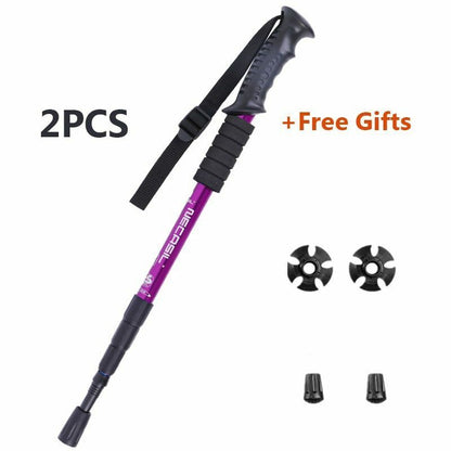 2Pcs Walking Sticks 4 Joints Telescopic Trekking Climbing Hiking Walking Rubber