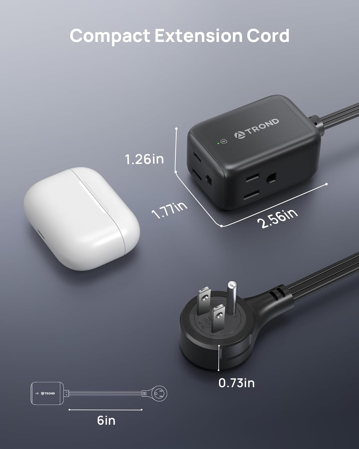 360° Rotating Flat Plug Outlet Extender with 6 Inch Extension Cord, Small Surge