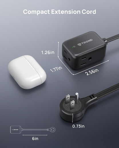360° Rotating Flat Plug Outlet Extender with 6 Inch Extension Cord, Small Surge