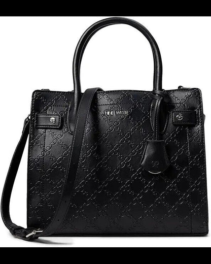 New Nine West Bettina Satchel Black Textured Tote Handbag For Women Workbag Gift