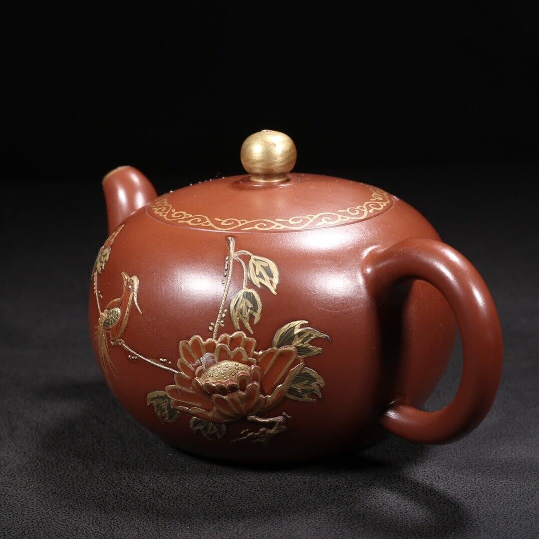 Vintage Chinese Yixing Purple Clay Teapot Zisha Ceramic Nice Flower Bird Teapots
