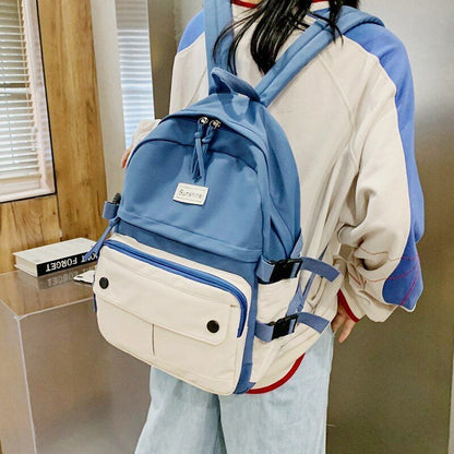 Stitching Contrast Backpack Fashion Cute Student Canvas School Bags Travelling