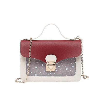 Cover Lock Small Square Purse Sequined Star Print Artificial Leather 21*13*4.5CM