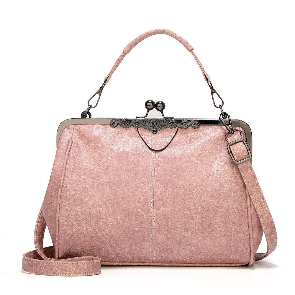 Vintage Small Shoulder Bag Retro Handbags Kiss Lock Crossbody Purse Leather Bag