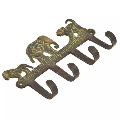 Antique Look Green Patina Elephant Lion Monkey Brass Hook Clothes Coat Hanger