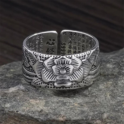 Sterling Silver Jewelry Open Ring, Vintage Amulet Sutra Adjustable -