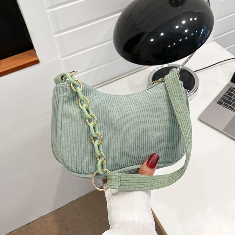 Handle Bag Canvas Cloth Chain Handbag Corduroy Shoulder Underarm Small Clutch