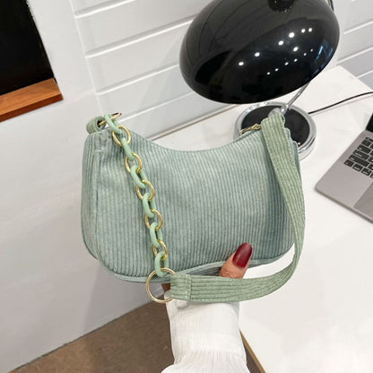 Handle Bag Canvas Cloth Chain Handbag Corduroy Shoulder Underarm Small Clutch