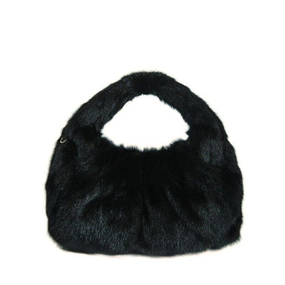 Luxury Womens Full-pelt Mink Handbag Genuine Leather Strap Solid Crossbody Bag