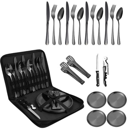 Camping Tableware Set Stainless Steel 10/19Pcs Picnic Cutlery Set W/ Storage Bag