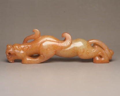 Chinese Old Natural Hetian Jade Hand Carved Beast Statue Antique Collectible Art