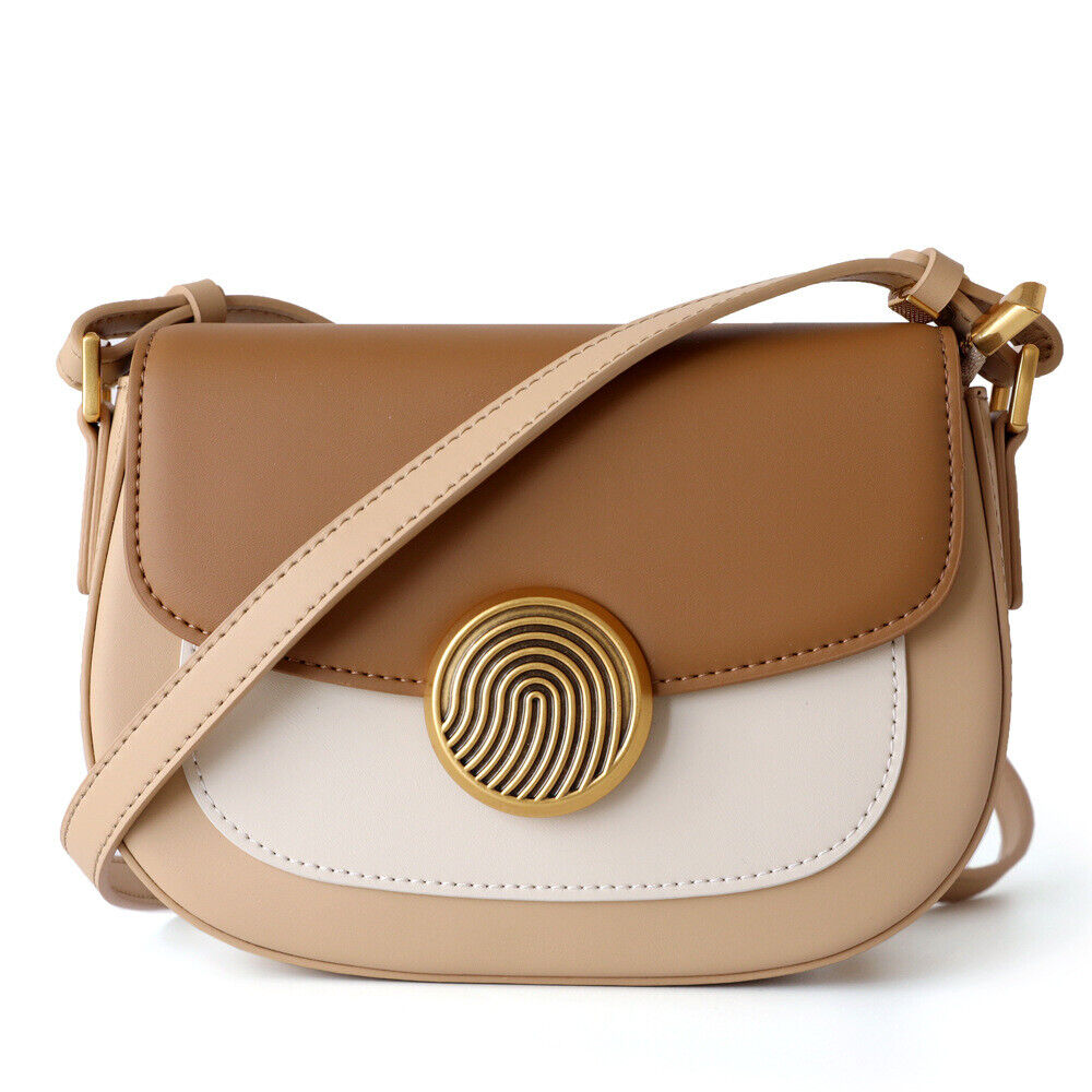Real Leather Colorblock Small Flap Saddle Shoulder Bag Handbag Purse Crossbody