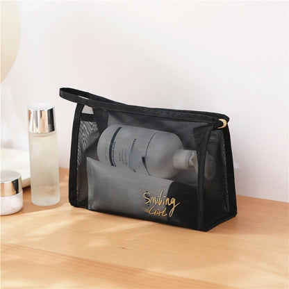 Mesh Cosmetic Bag Makeup Black Zipper Pouch Traveling Storage Toiletry Bags 1 PC