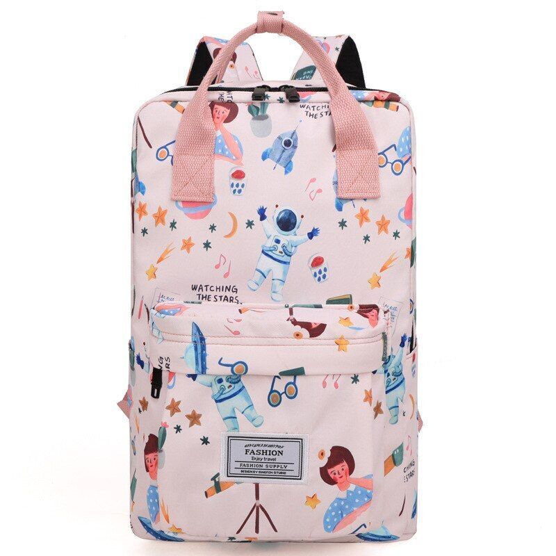 Oxford Polyester School Backpacks Waterproof Flower Print Bags Laptop 38*14*28CM