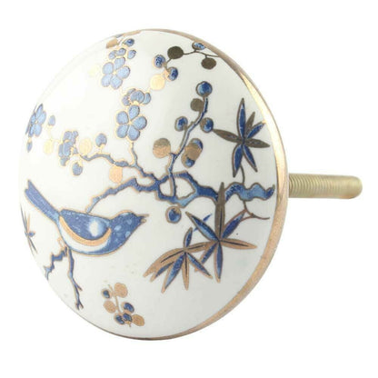 Set of 10 Blue Bird Golden Berry Ceramic Drawer Cabinet Knobs Wardrobe Pulls
