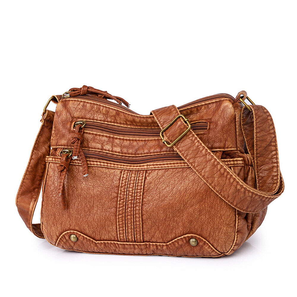 Women Soft Washed Leather Purses Satchel Handbags Shoulder Tote Bag MessengerBag
