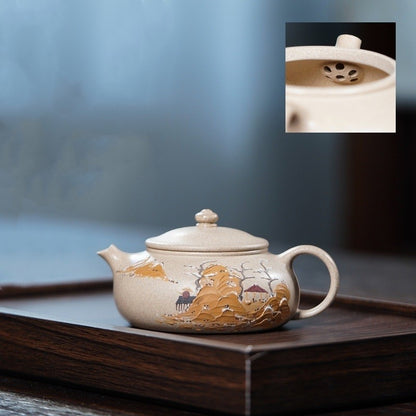 handmade tea pot mountain relief real yixing zisha white duan clay pot marked