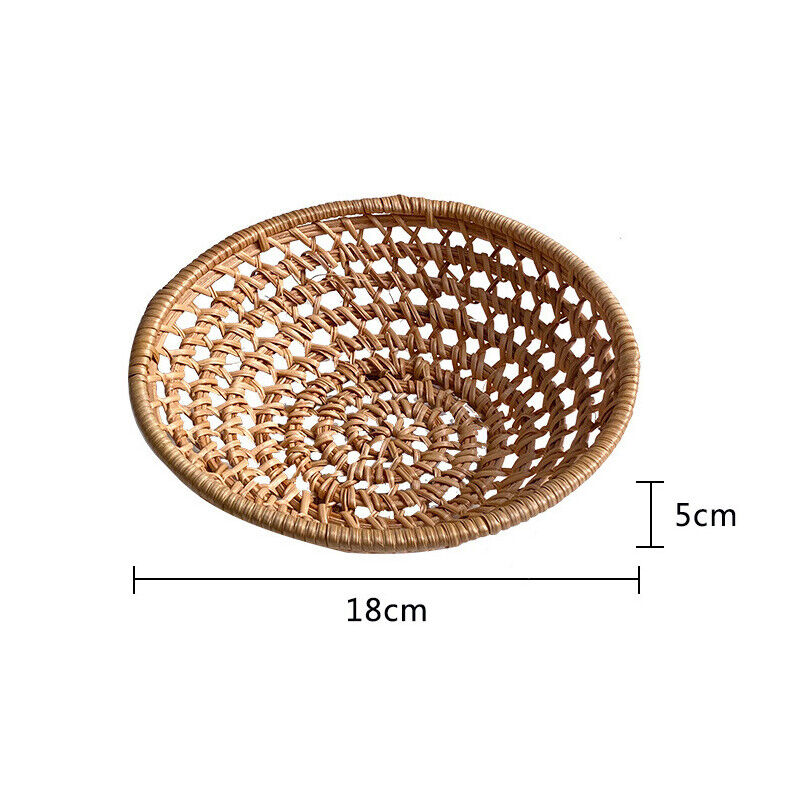 Handwoven Bread Basket Rattan Wicker Storage Tray Tea Drinks Snack Holder NEW