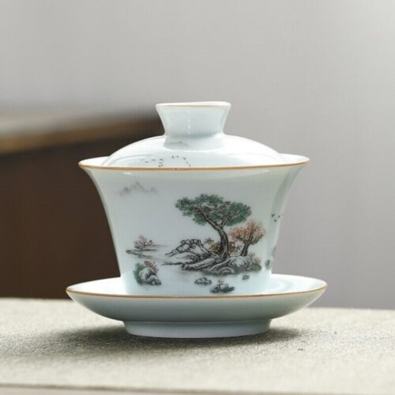 Ceramic Gaiwan Handpainted Tureen Porcelain Cup Bowl Saucer Sancai Tea Bowl New