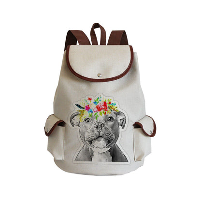Dog Paw Print Backpack Drawstring Bags Linen Students Portable Cute Pug Printed