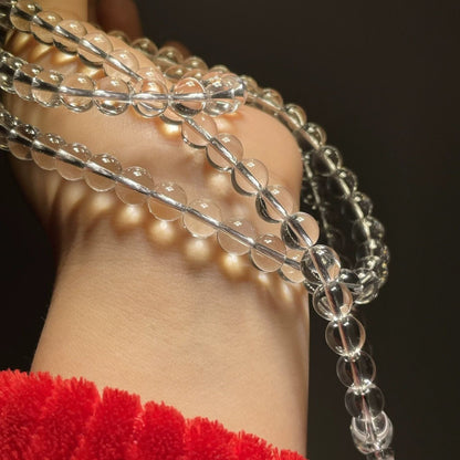 Natural White Crystal 8mm 108 Beads Mala Bracelet Lotus Pendant Unisex Prayer