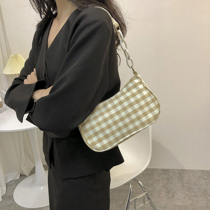 Oxford Cloth Plaid Shoulder Underarm Bags Chain Small Purse Handbag 22*13*6 CM