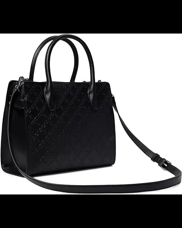 New Nine West Bettina Satchel Black Textured Tote Handbag For Women Workbag Gift