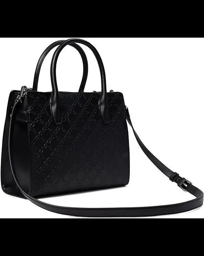 New Nine West Bettina Satchel Black Textured Tote Handbag For Women Workbag Gift