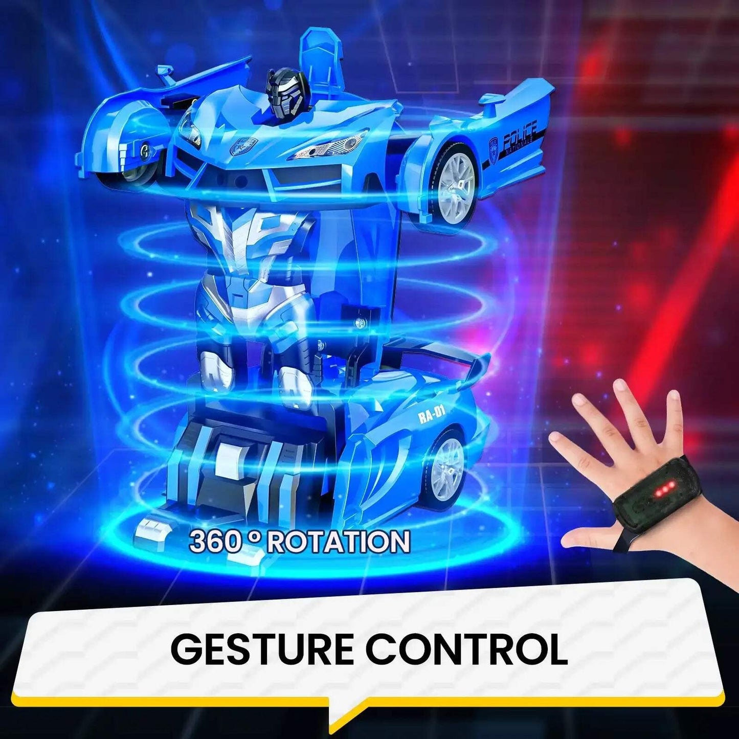 Gesture RC Police Car LED Transforming Robot Toy