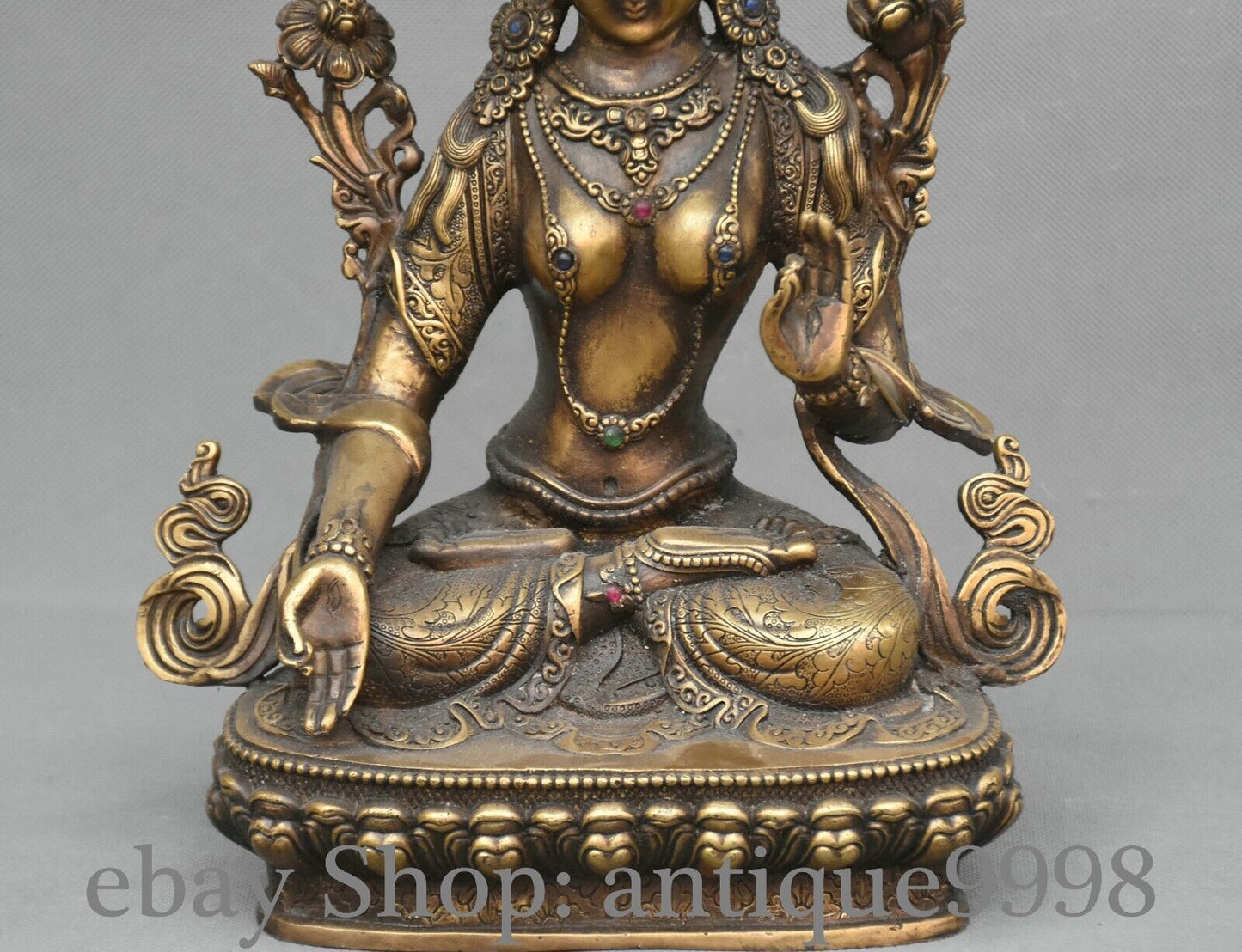 12.5'' Old Tibet Bronze Gilt White Tara Mahayana Buddhism Enlightenment Statue