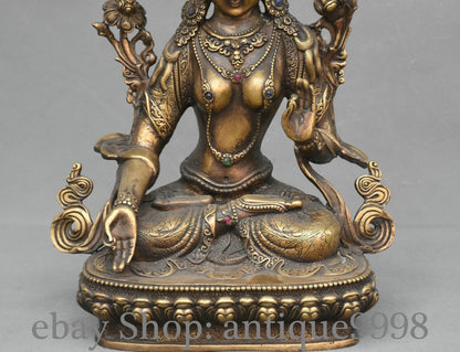 12.5'' Old Tibet Bronze Gilt White Tara Mahayana Buddhism Enlightenment Statue