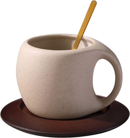 Retro Cappuccino Mug Set Ceramic Espresso Cup with a Wooden Coaster Kitchen Gift
