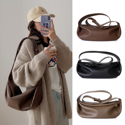 Wide Strap Real Leather Shoulder Bag Draped Pouch Crossbody Sling Bag Purse Hobo