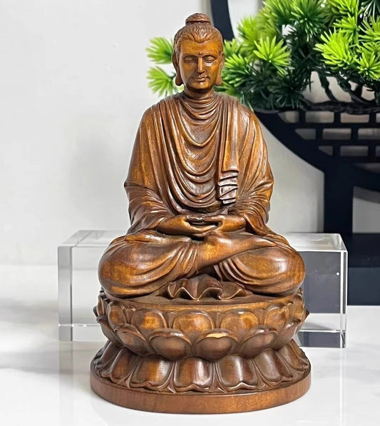 5.2" Boxwood Carved Shakyamuni Statue Artwork Figure Table Decor Collections