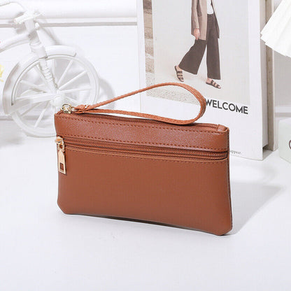 Women Leather Handbag Purses Zipper Long Wallet Women Pouch Wrist Wallet Vintage