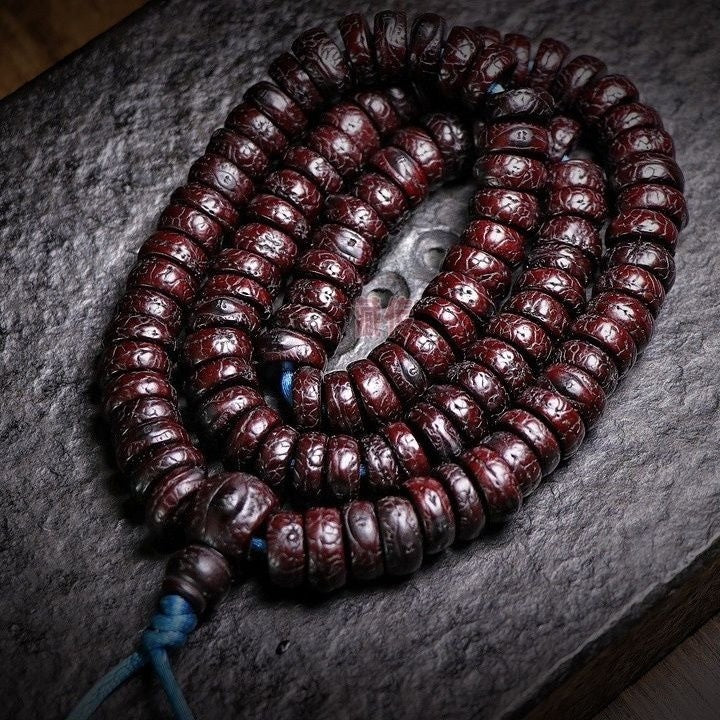 Tibetan Phoenix Eye Bodhi Beads 108 Beads Prayer Mala Red Sandalwood Slice