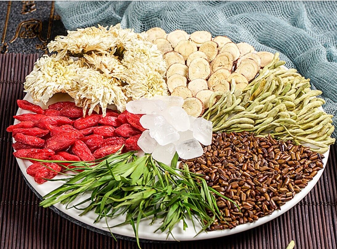 Honeysuckle, chrysanthemum, medlar, cassia seed, rock sugar, light bamboo leaves