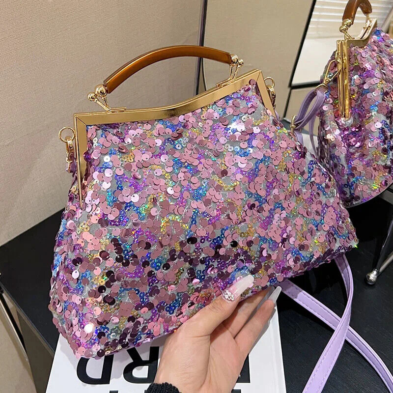 Women Evening Purple Gold Chain Shoulder Bags Wedding Prom Handbags