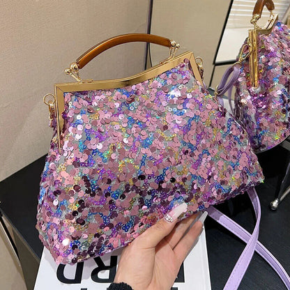 Women Evening Purple Gold Chain Shoulder Bags Wedding Prom Handbags