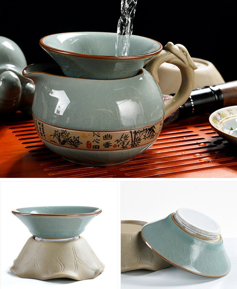 Chinese Kungfu Tea Set Porcelain Crackle Glaze Geyao Tea Pot Gaiwan Tea Cup New