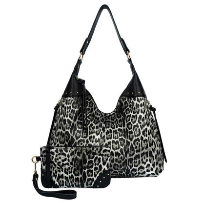 Celela Women Concealed Carry Handbag Pattern Studs Hobo Shoulder Bag W/ Purse