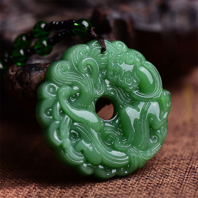 Natural Jade Handcarved Pi Xiu Pendant Amulet Auspicious Necklace Jewelry