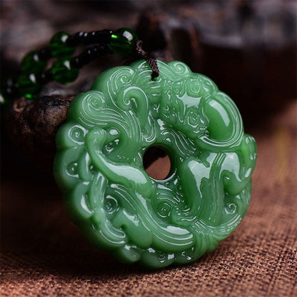 Natural Jade Handcarved Pi Xiu Pendant Amulet Auspicious Necklace Jewelry