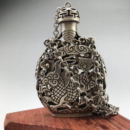 Chinese Tibetan-Silver Bottle Hand-carved Dragon Pattern