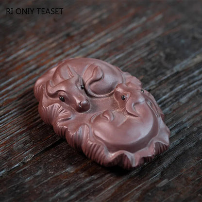 Chinese Yixing Sculpture Purple Clay Tea Pet Statue Handmade Tea Figurine
