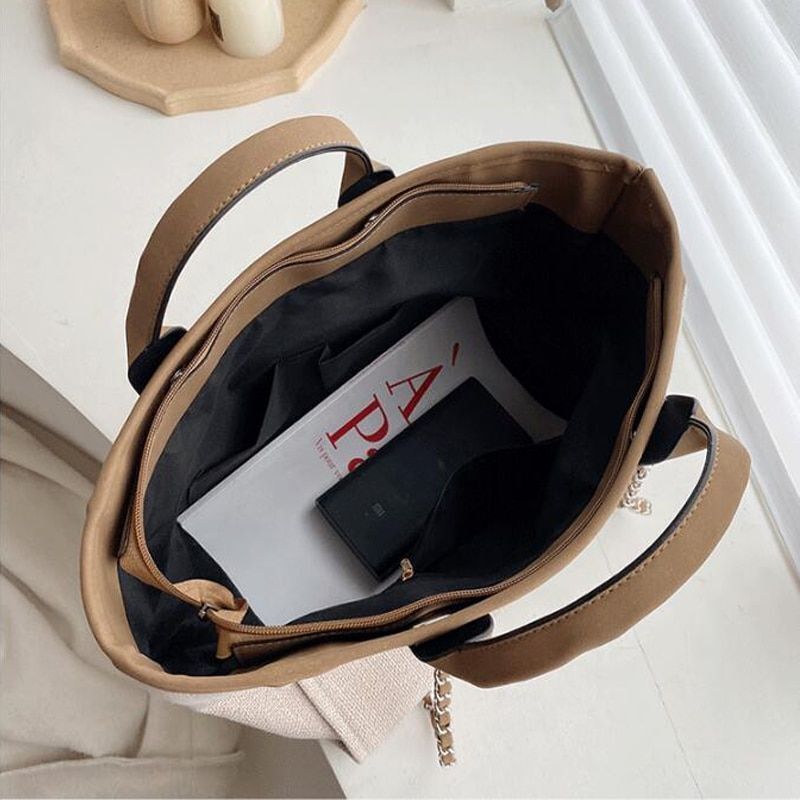 Casual Large Capacity Tote Chains Women Handbags Luxury Canvas Lady Shoulder Bag
