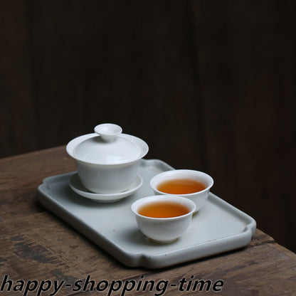 White Gaiwan Small Kungfu Tureen Porcelain Covered Bowl Cup Saucer Tea Plate New