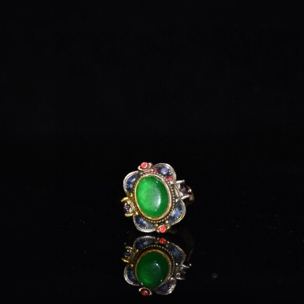 White copper inlaid jade ruby painted square ring ornaments