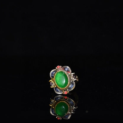 White copper inlaid jade ruby painted square ring ornaments